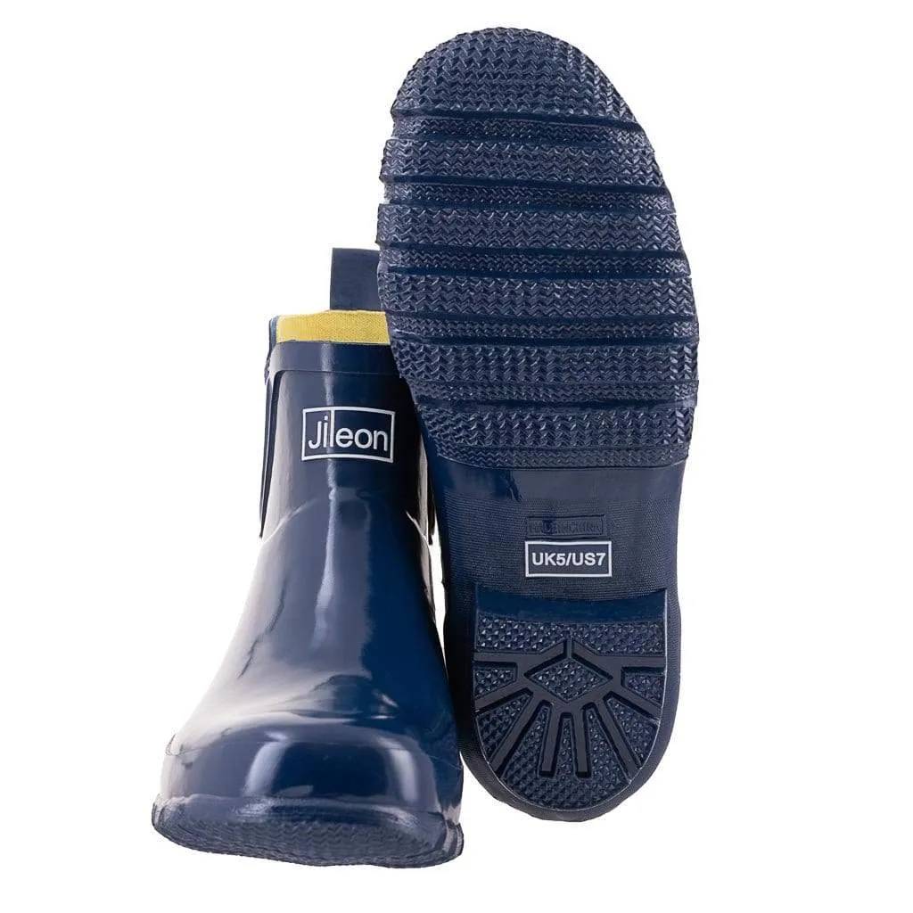 Ankle Height Rain Boots - Navy Blue Gloss - Wide Foot - Easy to Slip On