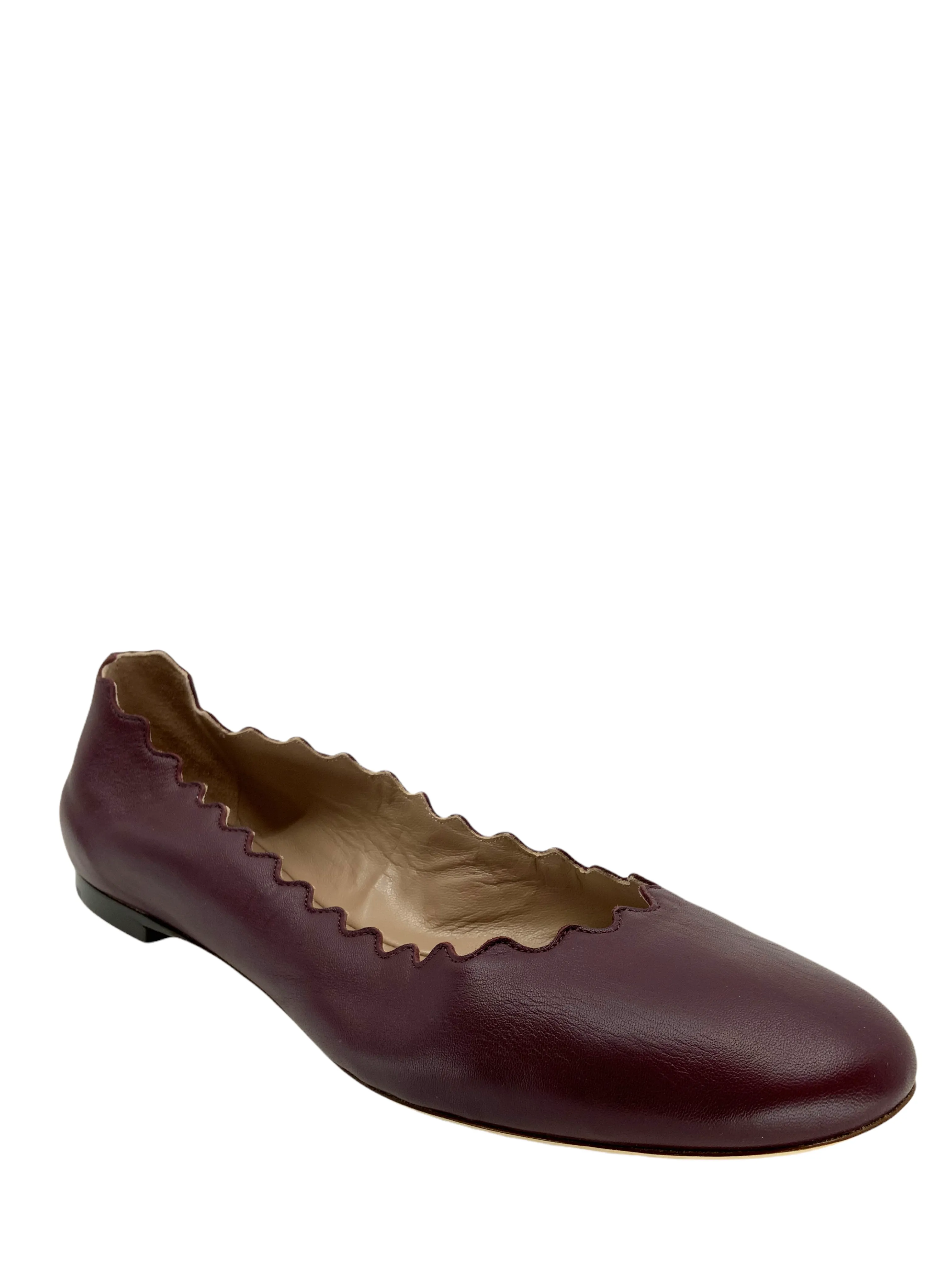 Chloe Lauren Scalloped Leather Ballet Flats Size 8.5 NEW