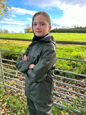 Elka Kids Waterproof PU Rain Jacket Olive Green