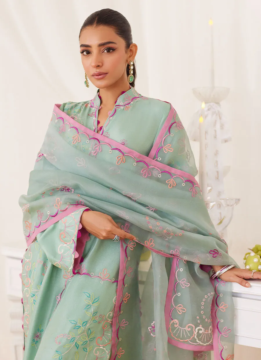 Petra Fern Green Embroidered Shirt And Dupatta