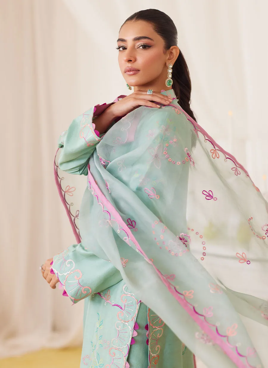 Petra Fern Green Embroidered Shirt And Dupatta