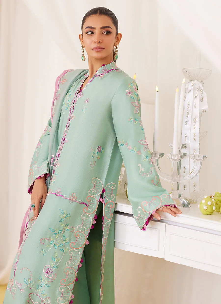 Petra Fern Green Embroidered Shirt And Dupatta