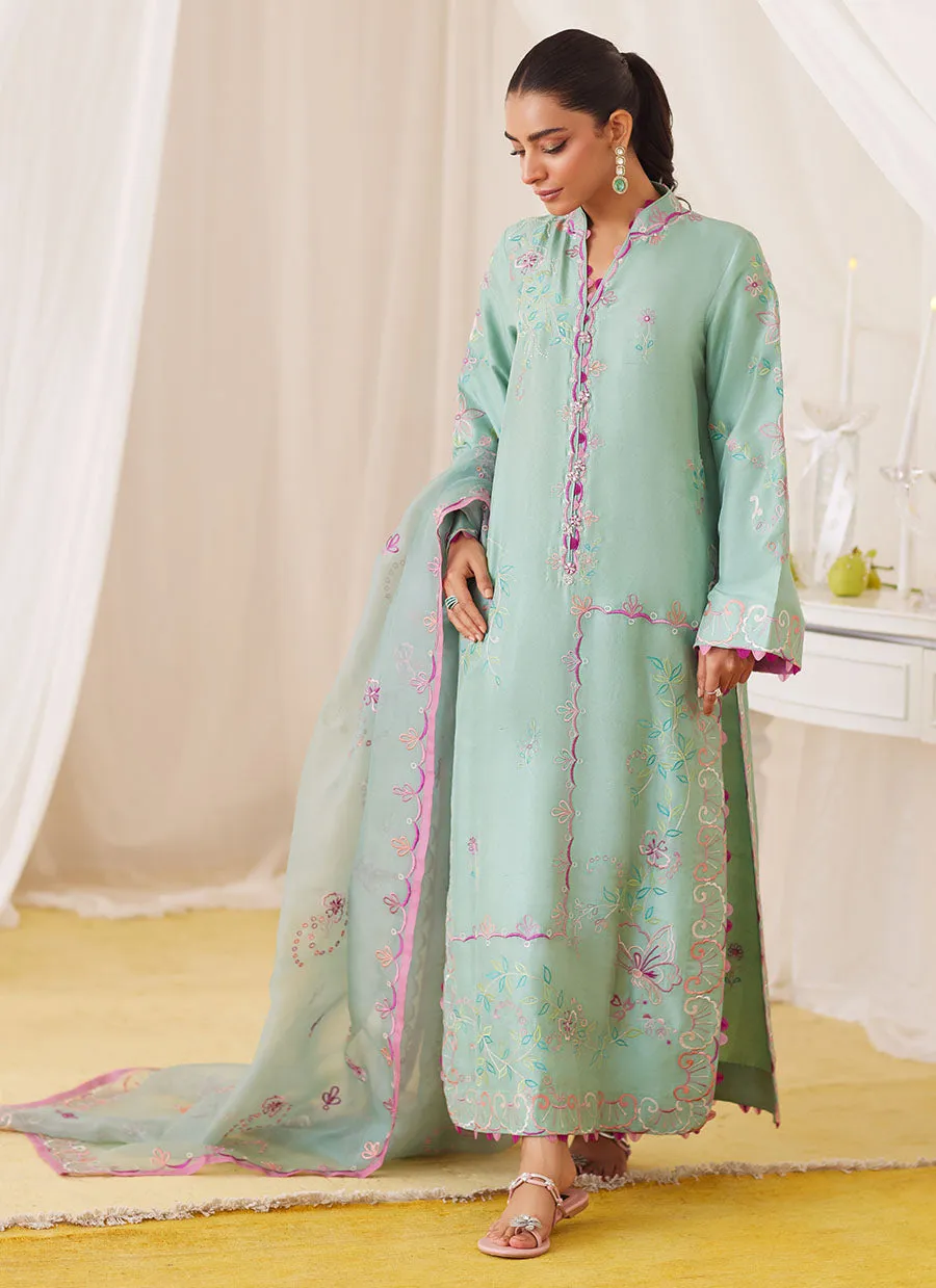 Petra Fern Green Embroidered Shirt And Dupatta