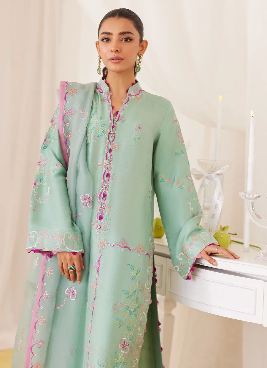 Petra Fern Green Embroidered Shirt And Dupatta