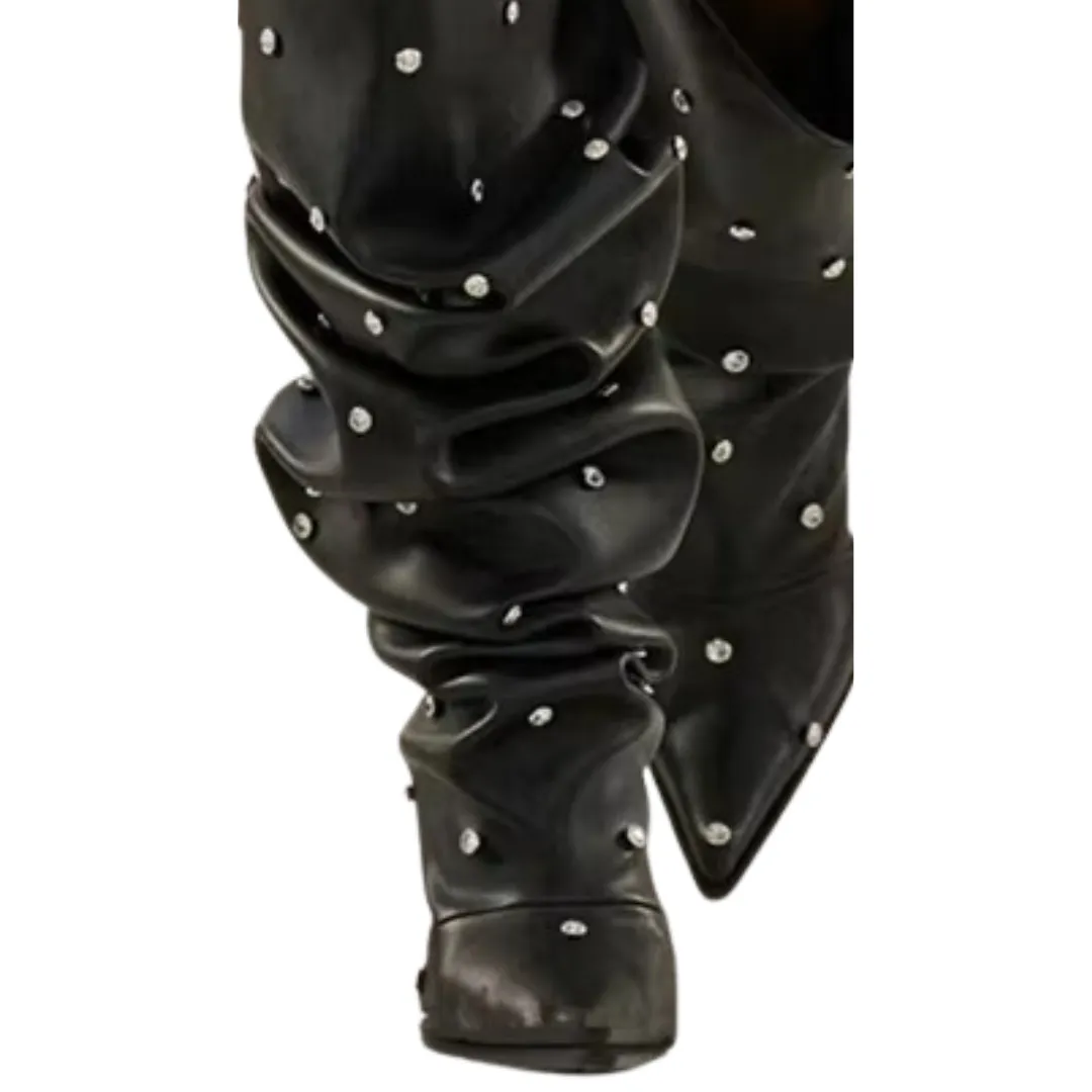 Pre Order:  Pleated Chunky Heels Knee High Boots