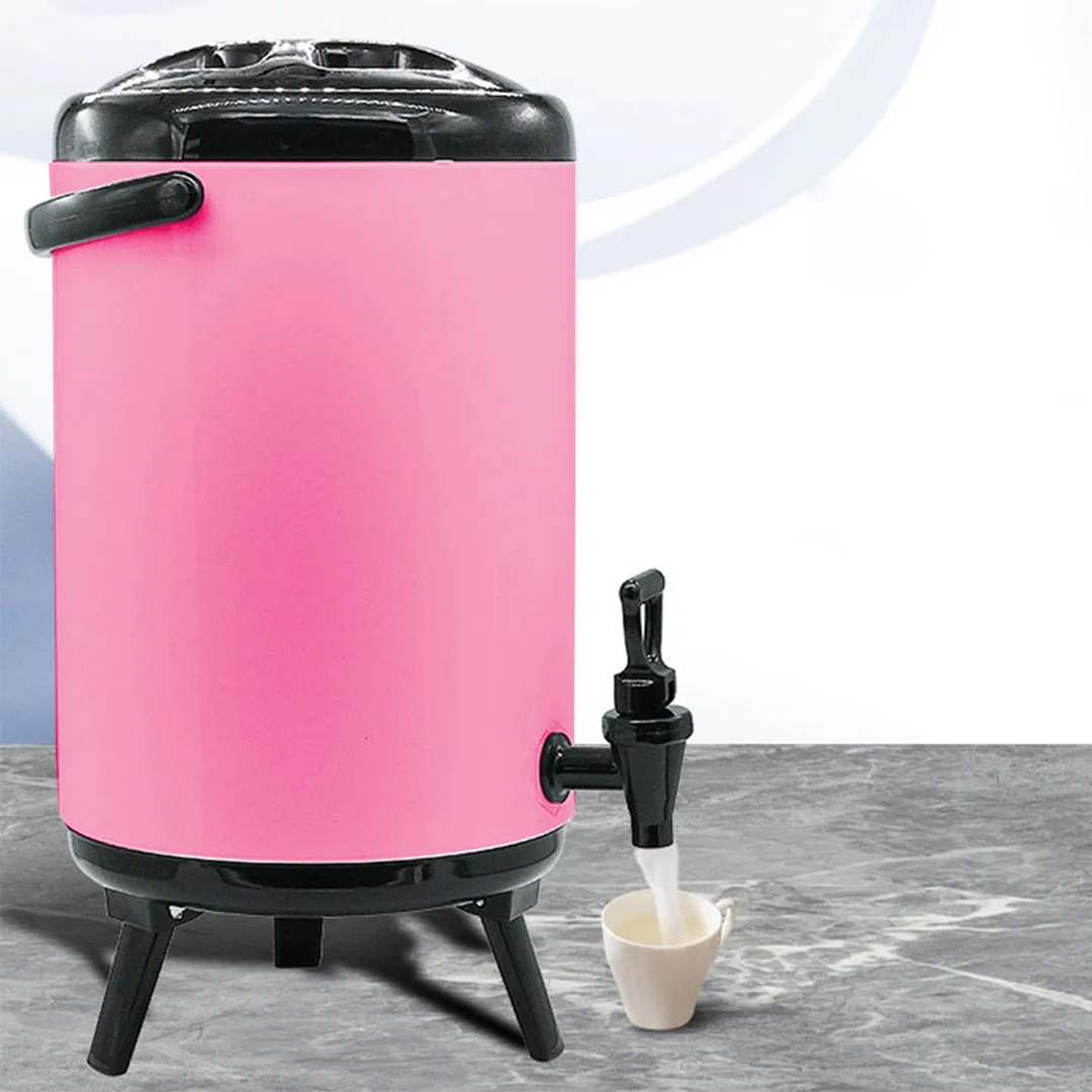 SOGA 14L Stainless Steel Insulated Milk Tea Barrel Hot and Cold Beverage Dispenser Container with Faucet Pink