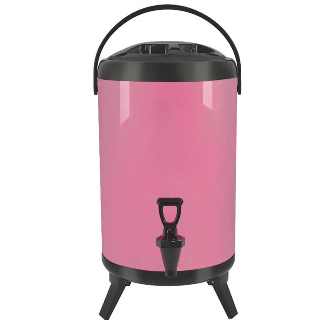 SOGA 14L Stainless Steel Insulated Milk Tea Barrel Hot and Cold Beverage Dispenser Container with Faucet Pink